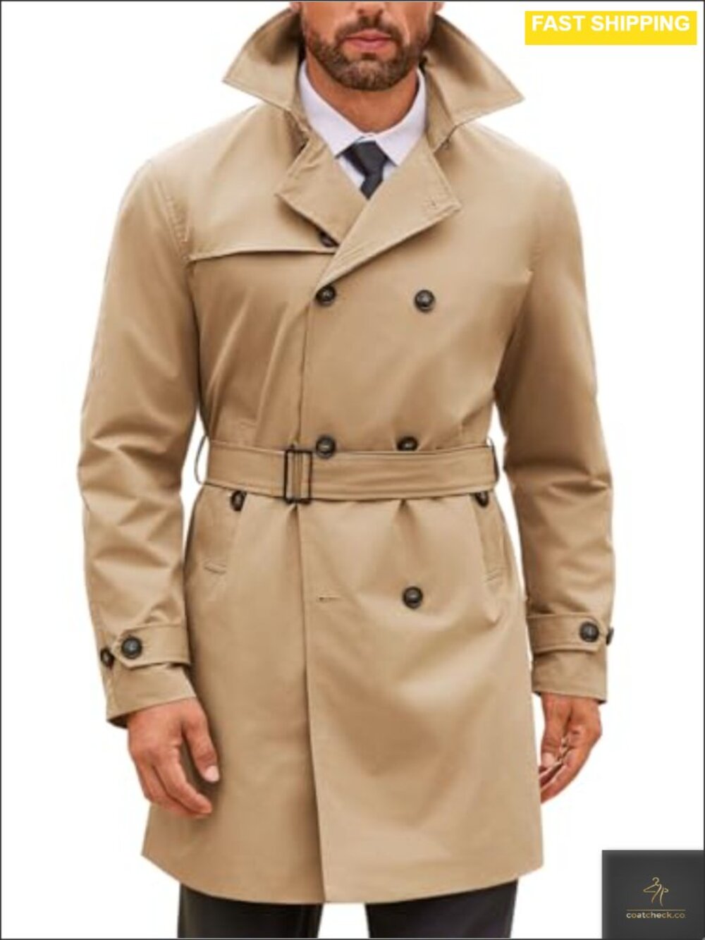 Mens Double Breasted Trench Coat Notched Lapel Windbreaker Overcoat